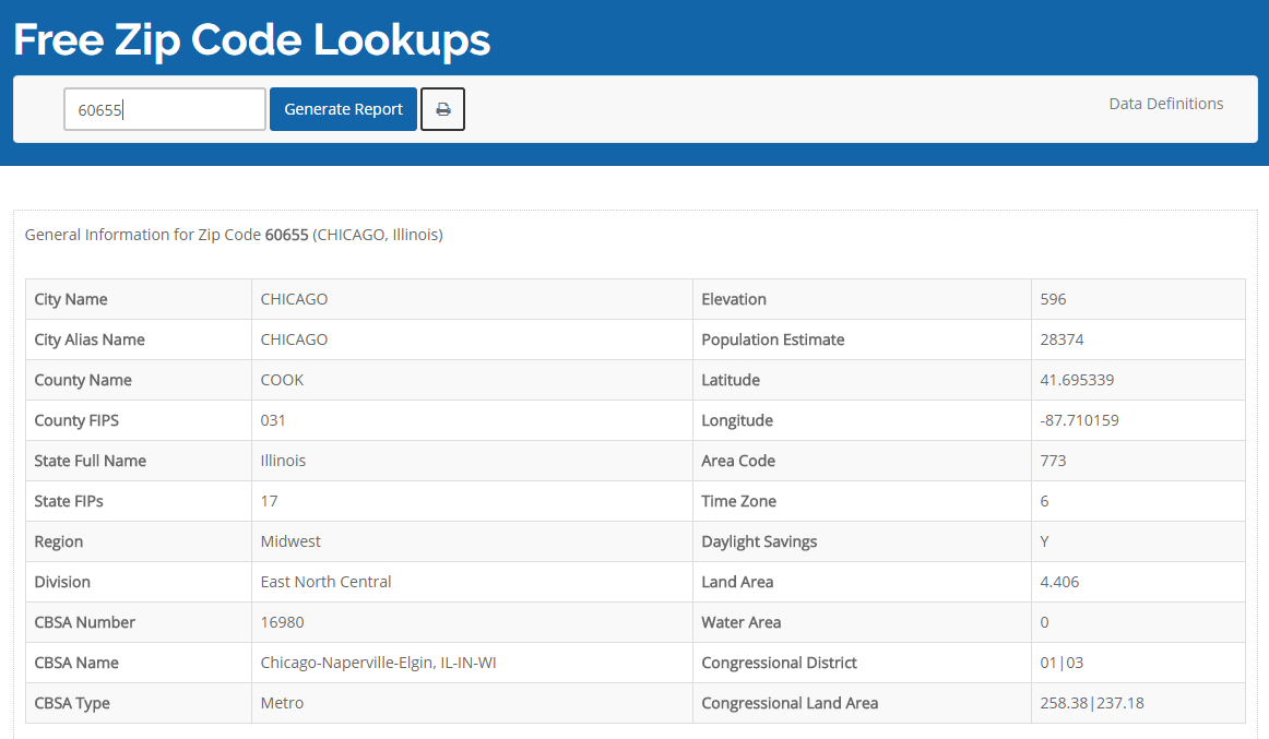 CDX Technologies Free ZIP Code Lookup  for City County 